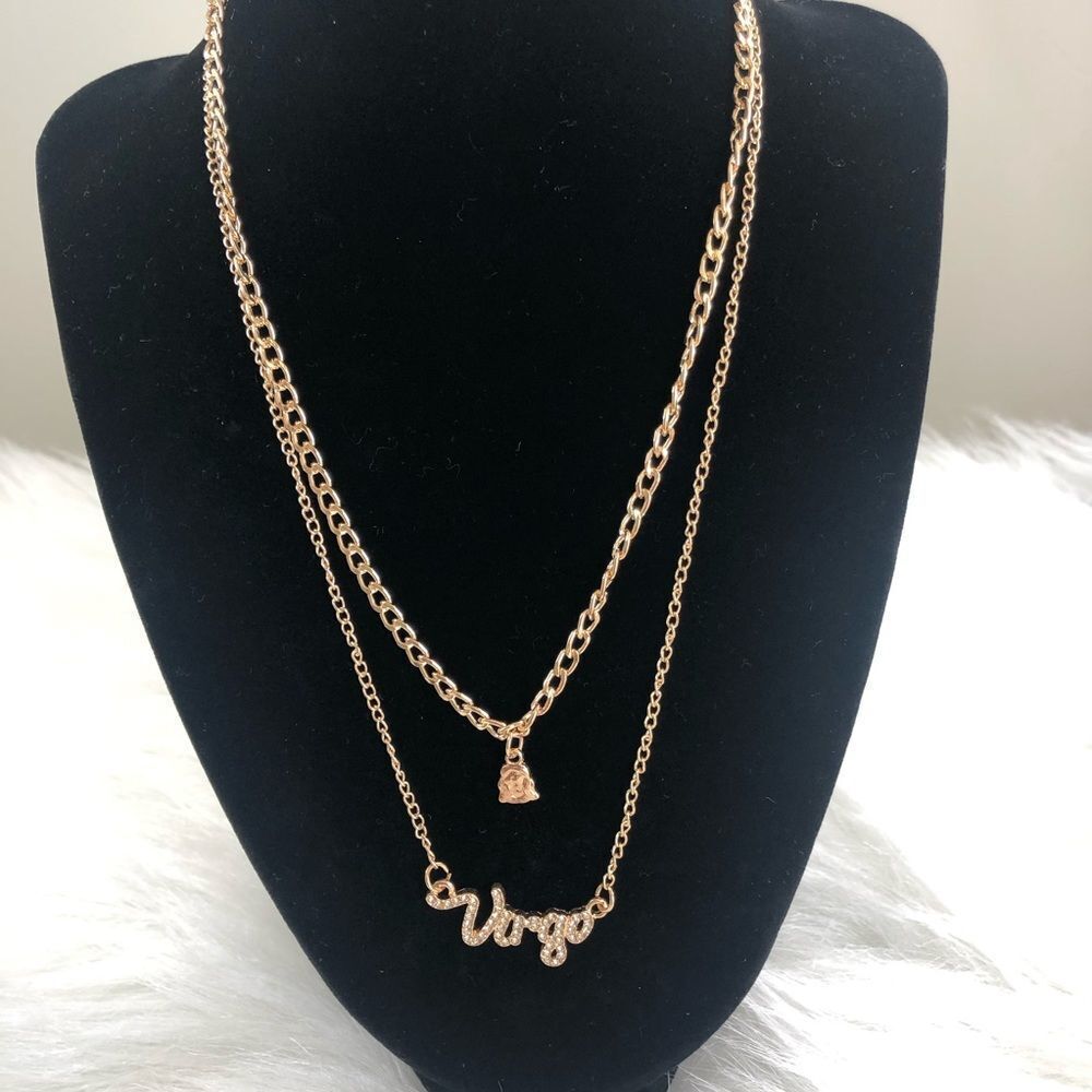 18 K Gold Plated Double Layer Diamond  Virgo Zodiac SignNecklace‎